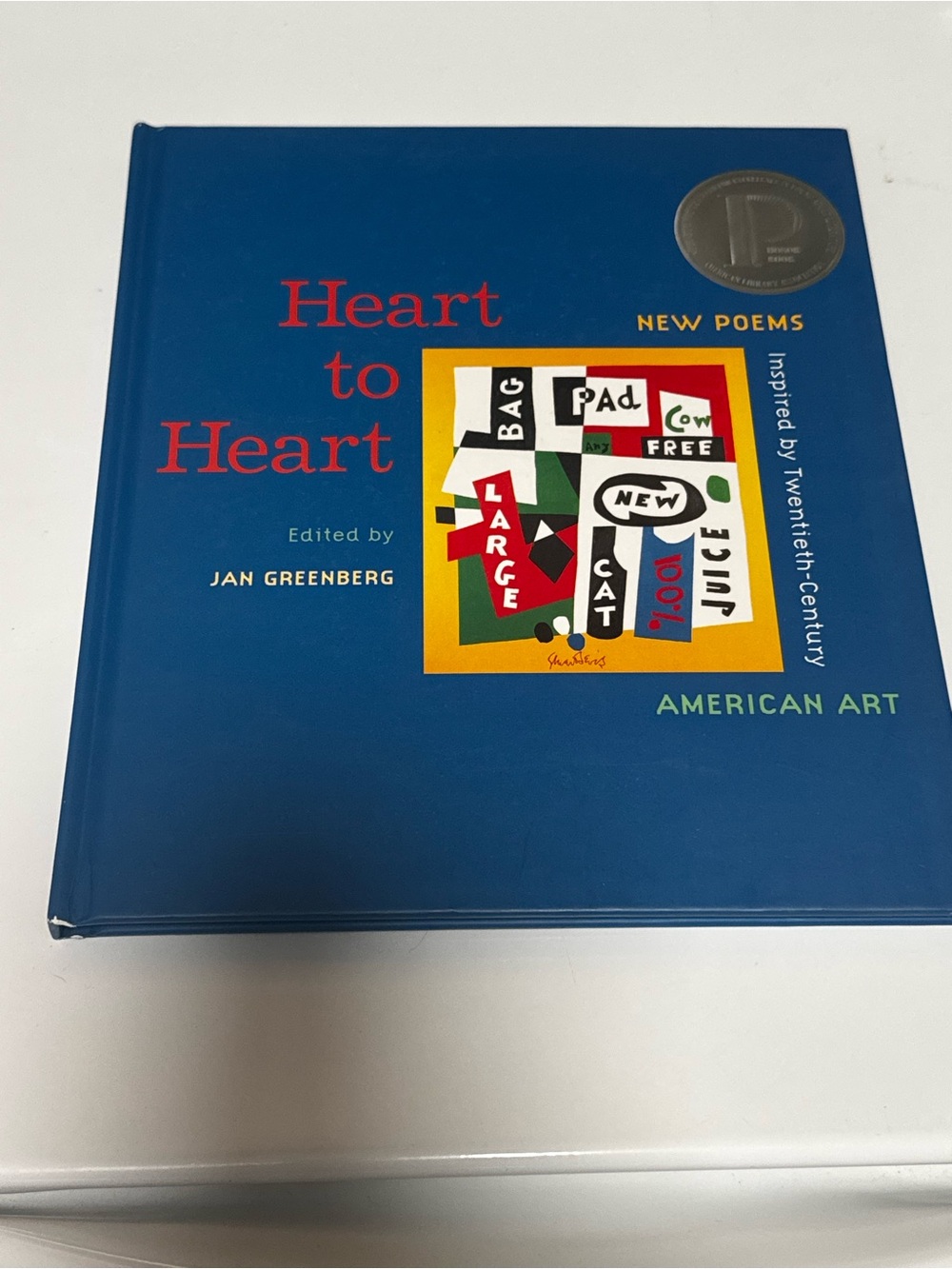 Heart to Heart Blue Hardcover Art & Poetry Book / New Poems / Jan Greenberg